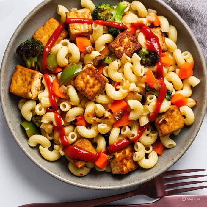 receita de um delicioso macarrão com tofú e legumes
