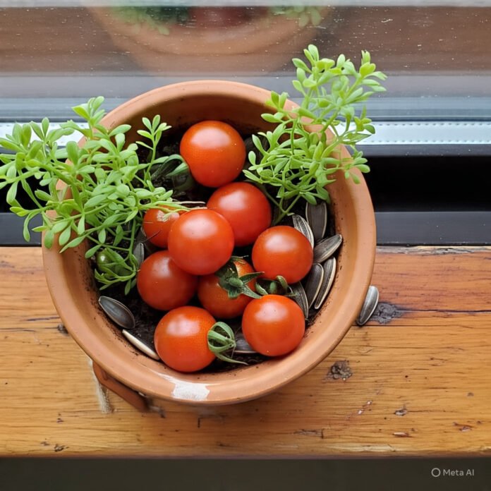 tomates cereja em um vaso