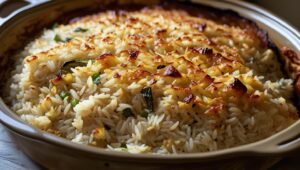 Arroz de Forno Cremoso: Prático, Reaproveitável e Saboroso