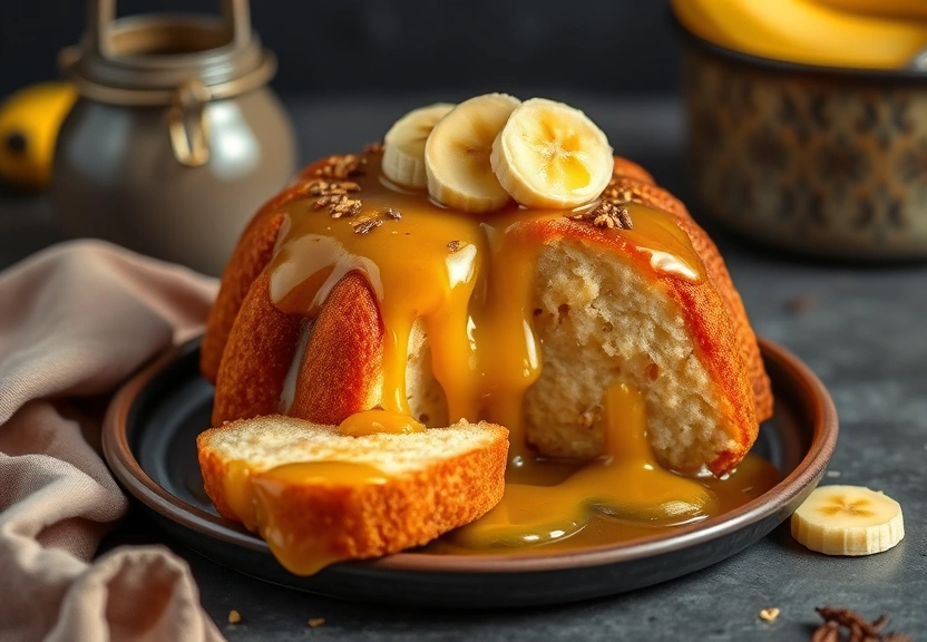 Representação visual de Pudim de Pão Bananas Foster: Uma Delícia Cremosa e Irresistível