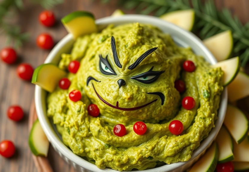 Representação visual de Delicie-se com um Colorido Prato de Guacamole do Grinch para Festas!