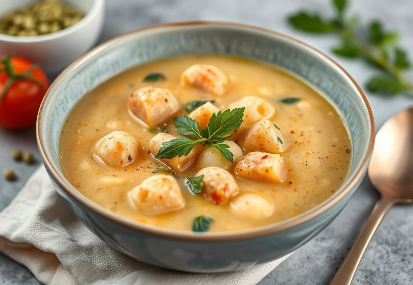 Representação visual de Sopa Cremosa de Gnocchi com Frango e Pesto em Menos de 30 Minutos