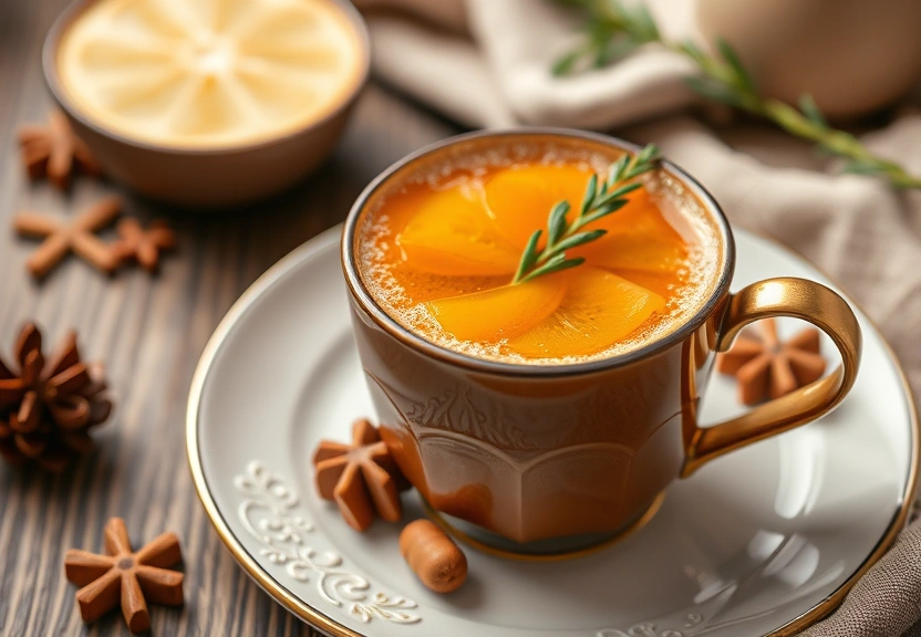 Representação visual de Delicioso Coquetel de Chai de Damasco Quente para Aquecer o Inverno