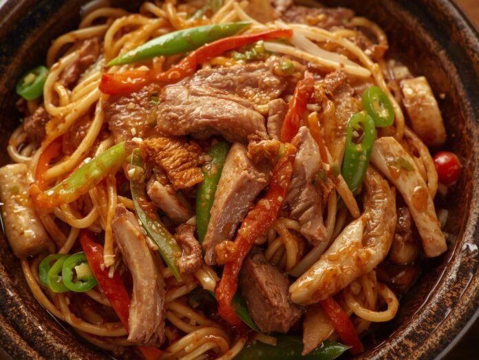 Receita de yakissoba comc arne , frango e legumes