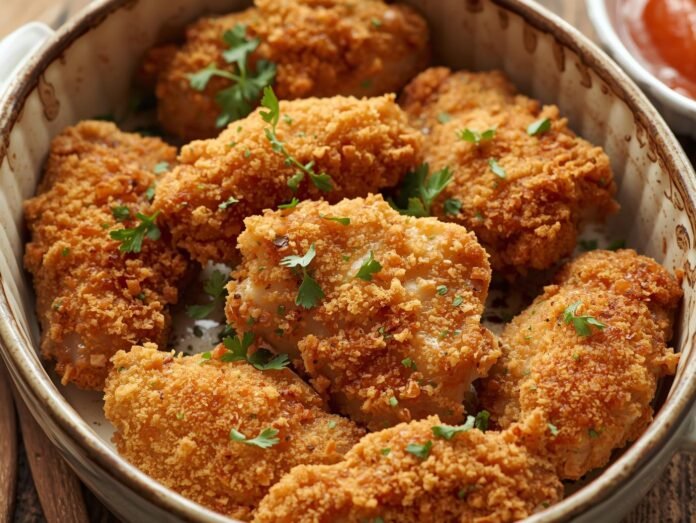 Receitas de filé de frango empanado.